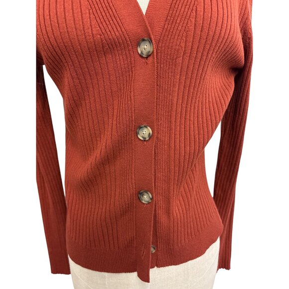 Loft Womens Rust Ribbed Button-Up Cardigan Sweater Size L - Picture 5 of 10